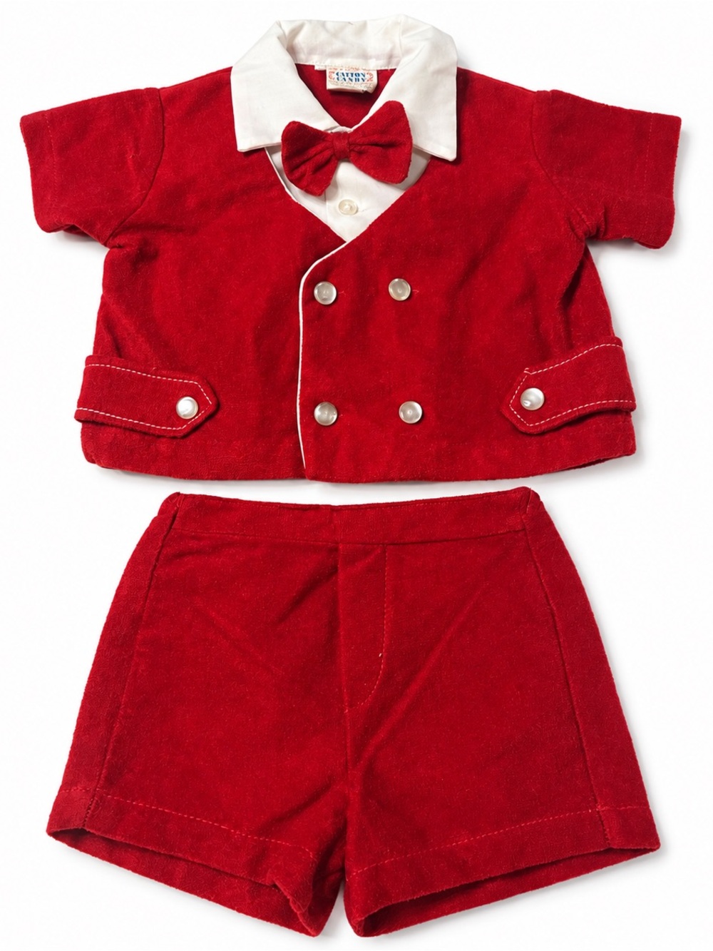 Vintage Catton Candy Boys Red Bow Tie Shorts Set 6M Holiday Outfit Christmas